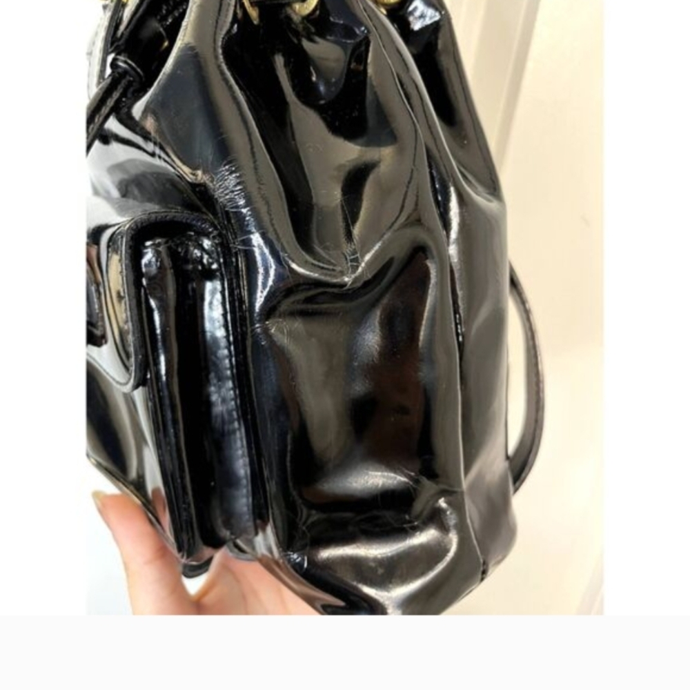 Vintage Gucci Bamboo Handle Black Patent Leather Backpack Y2K - Picture 3 of 14